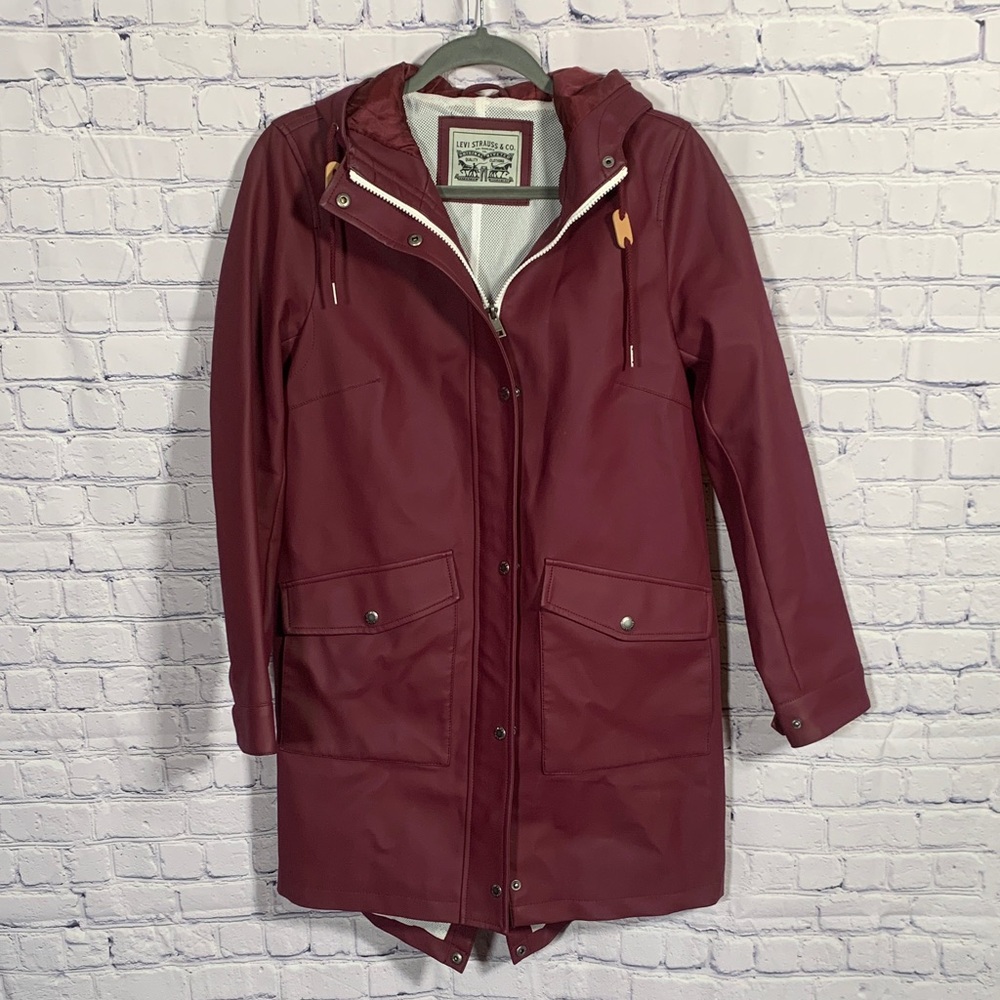 Levi's Burgundy Hooded Raincoat Jacket